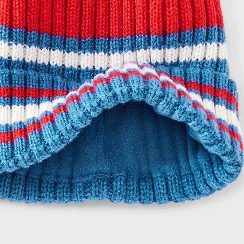 slide 3 of 3, Boys' Rib Striped Beanie Hat - Cat & Jack™ Red/White/Blue, 1 ct