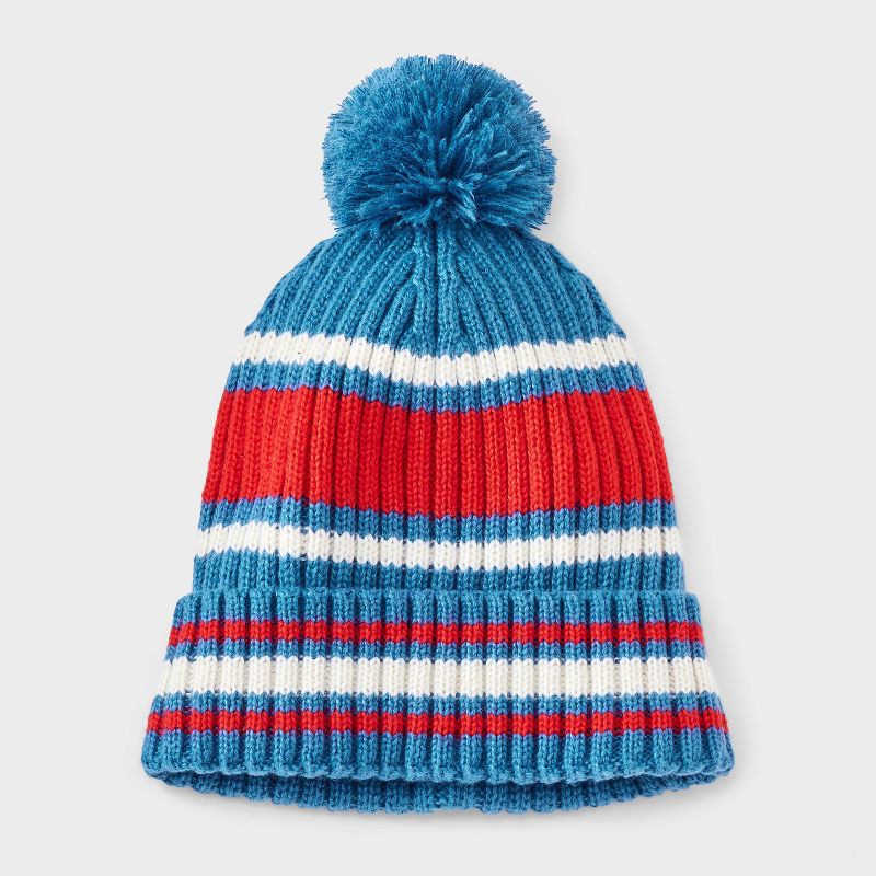 slide 1 of 3, Boys' Rib Striped Beanie Hat - Cat & Jack™ Red/White/Blue, 1 ct