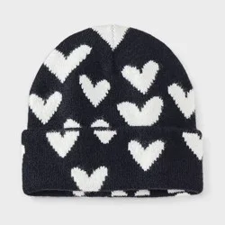 Girls' Knitted Heart Beanie Hat - Cat & Jack™ Black/White