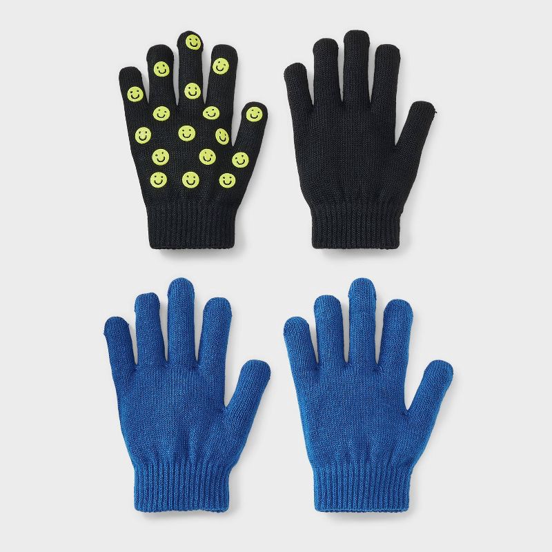 slide 1 of 3, Boys' 2pk Value Glove - Cat & Jack™ Athens Blue/Black, 2 ct