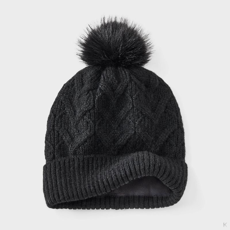 slide 2 of 3, Girls' Cable Heart Beanie Hat - Cat & Jack™ Black, 1 ct