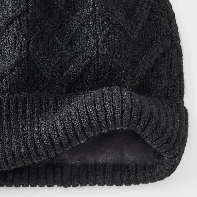 slide 3 of 3, Girls' Cable Heart Beanie Hat - Cat & Jack™ Black, 1 ct