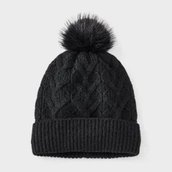 Girls' Cable Heart Beanie Hat - Cat & Jack™ Black