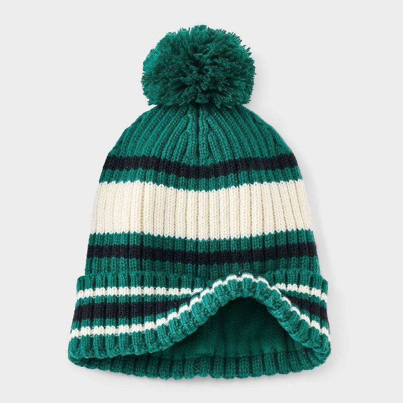 slide 2 of 3, Boys' Rib Striped Beanie Hat - Cat & Jack™ Green, 1 ct