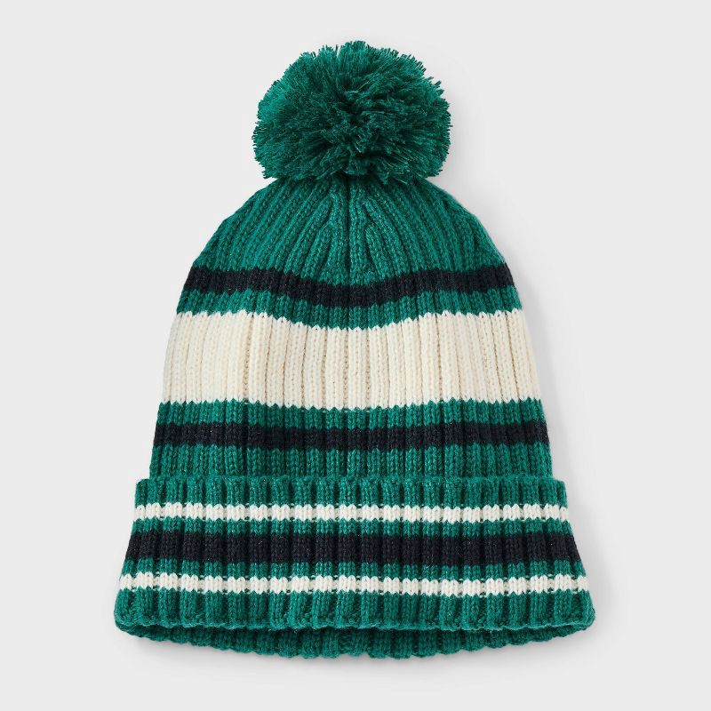 slide 1 of 3, Boys' Rib Striped Beanie Hat - Cat & Jack™ Green, 1 ct