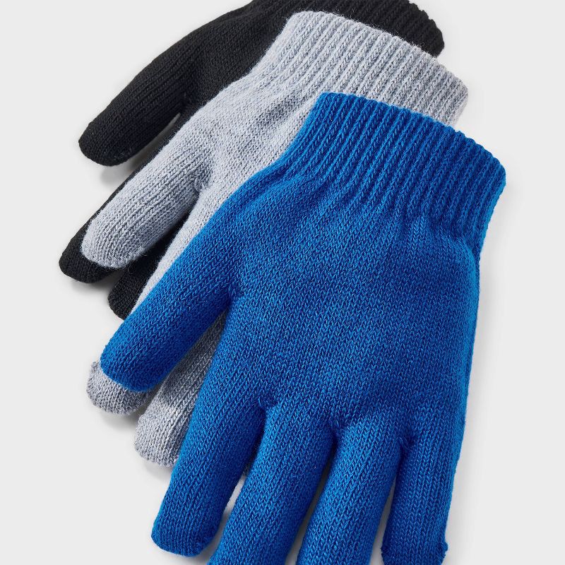 slide 2 of 3, Kids' 3pk Value Glove - Cat & Jack™ Gray/Black/Blue, 3 ct