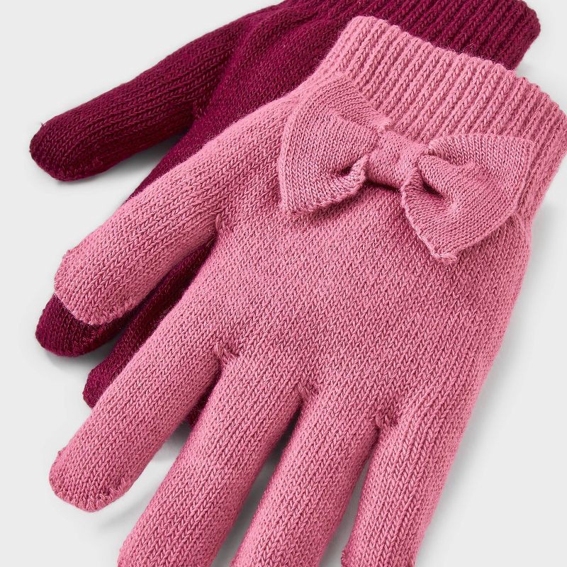 slide 2 of 3, Girls' 2pk Value Glove - Cat & Jack™ Rose Red/Burgundy, 2 ct