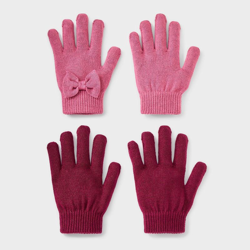 slide 1 of 3, Girls' 2pk Value Glove - Cat & Jack™ Rose Red/Burgundy, 2 ct