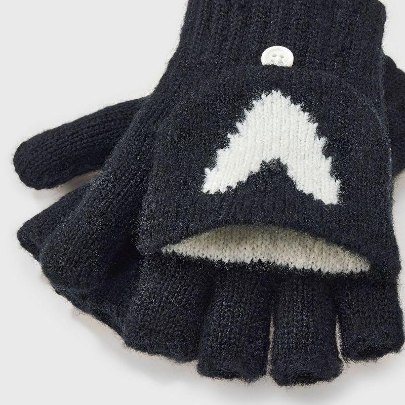 slide 2 of 3, Girls' Cozy Heart Flip-Top Mittens - Cat & Jack™ Black/White, 1 ct