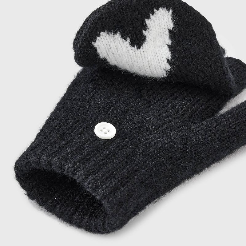slide 3 of 3, Girls' Cozy Heart Flip-Top Mittens - Cat & Jack™ Black/White, 1 ct