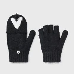 Girls' Cozy Heart Flip-Top Mittens - Cat & Jack™ Black/White