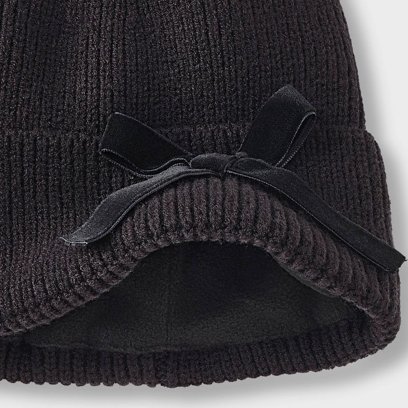 slide 3 of 3, Girls' Satin Webbing Bow Beanie Hat - art class™ Black, 1 ct