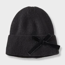 Girls' Satin Webbing Bow Beanie Hat - art class™ Black