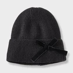 Girls' Satin Webbing Bow Beanie Hat - art class™ Black