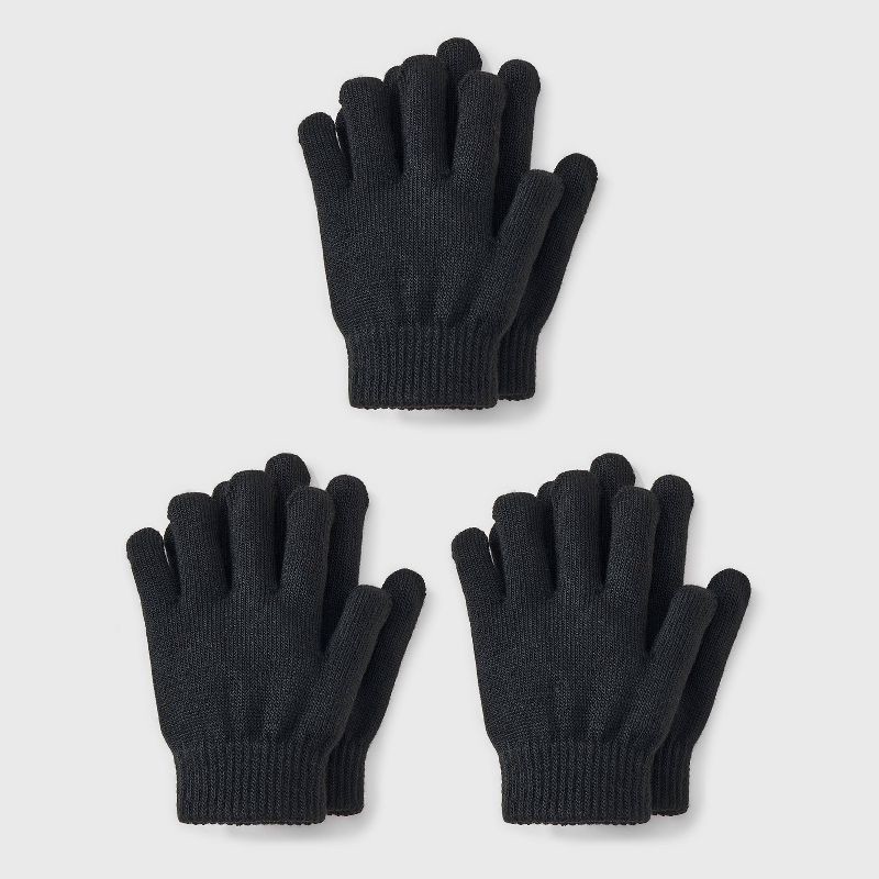 slide 1 of 3, Kids' 3pk Value Glove - Cat & Jack™ Black, 3 ct