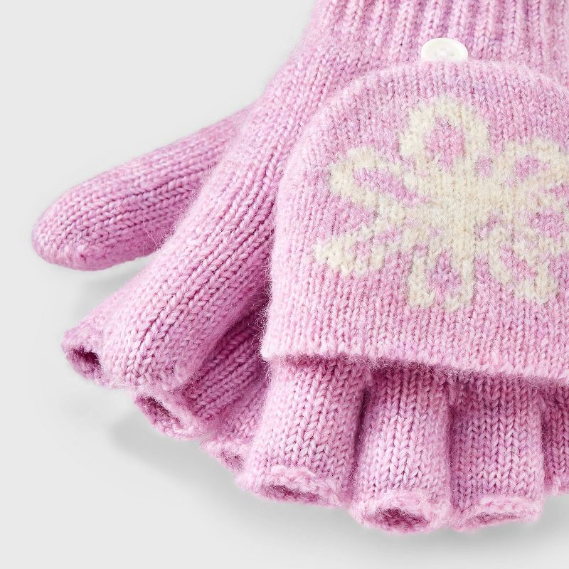 slide 2 of 3, Girls' Knitted Floral Flip-Top Mittens - Cat & Jack™ Purple/White, 1 ct