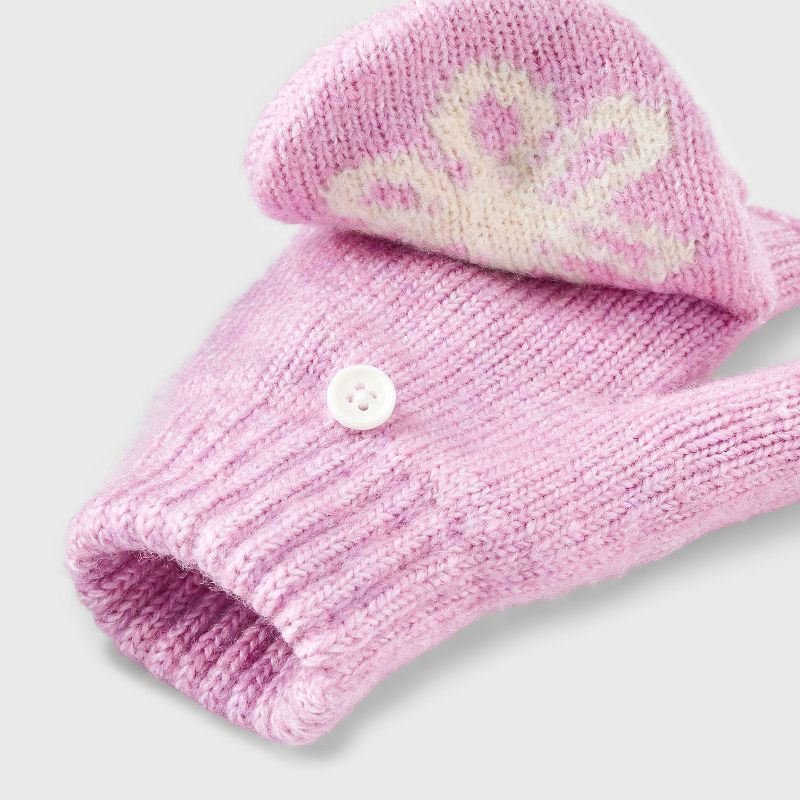 slide 3 of 3, Girls' Knitted Floral Flip-Top Mittens - Cat & Jack™ Purple/White, 1 ct