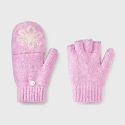 Girls' Knitted Floral Flip-Top Mittens - Cat & Jack™ Purple/White