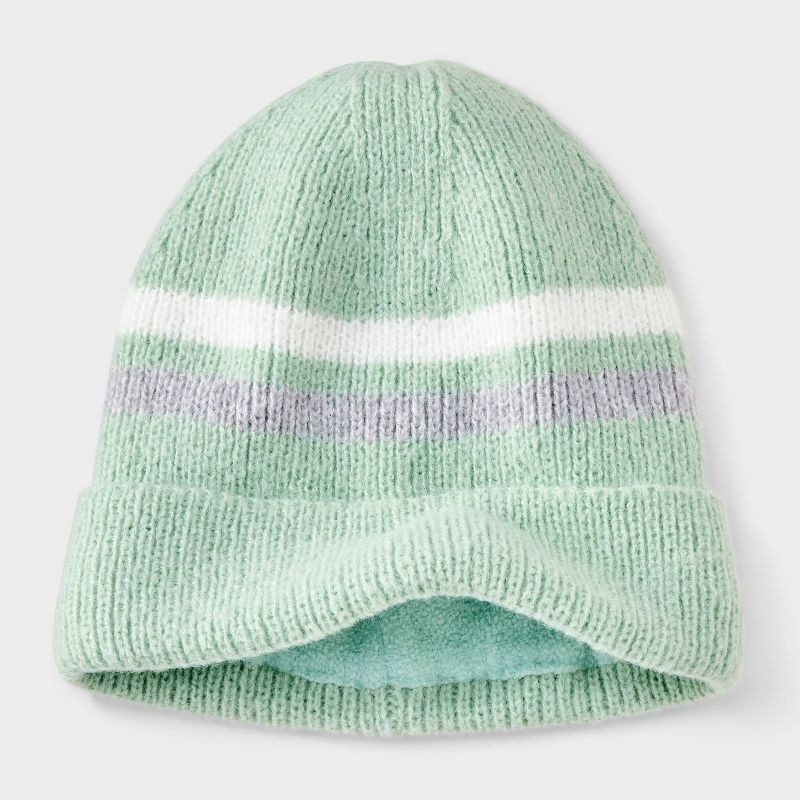 slide 2 of 3, Girls' Striped Beanie Hat - Cat & Jack™ Aqua/White/Gray, 1 ct