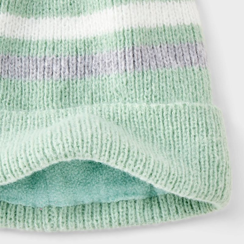 slide 3 of 3, Girls' Striped Beanie Hat - Cat & Jack™ Aqua/White/Gray, 1 ct