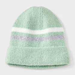 Girls' Striped Beanie Hat - Cat & Jack™ Aqua/White/Gray
