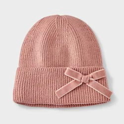 Girls' Satin Webbing Bow Beanie Hat - art class™ Pink