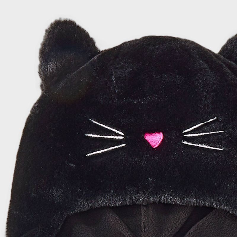 slide 3 of 3, Girls' Faux Fur Cat Face Snood Beanie - Cat & Jack™ Black, 1 ct