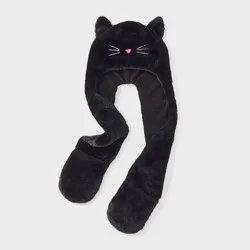 Girls' Faux Fur Cat Face Snood Beanie - Cat & Jack™ Black