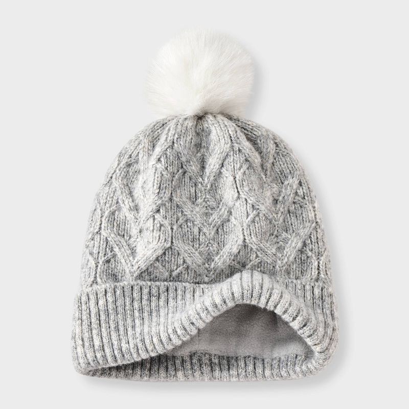 slide 2 of 3, Girls' Cable Heart Beanie Hat - Cat & Jack™ Gray, 1 ct