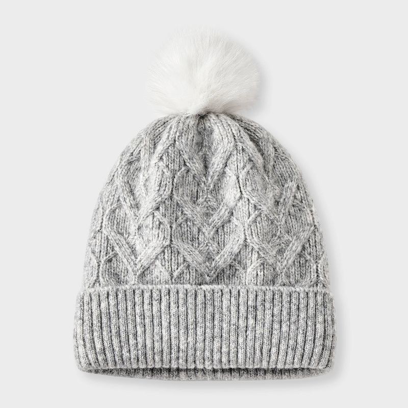 slide 1 of 3, Girls' Cable Heart Beanie Hat - Cat & Jack™ Gray, 1 ct