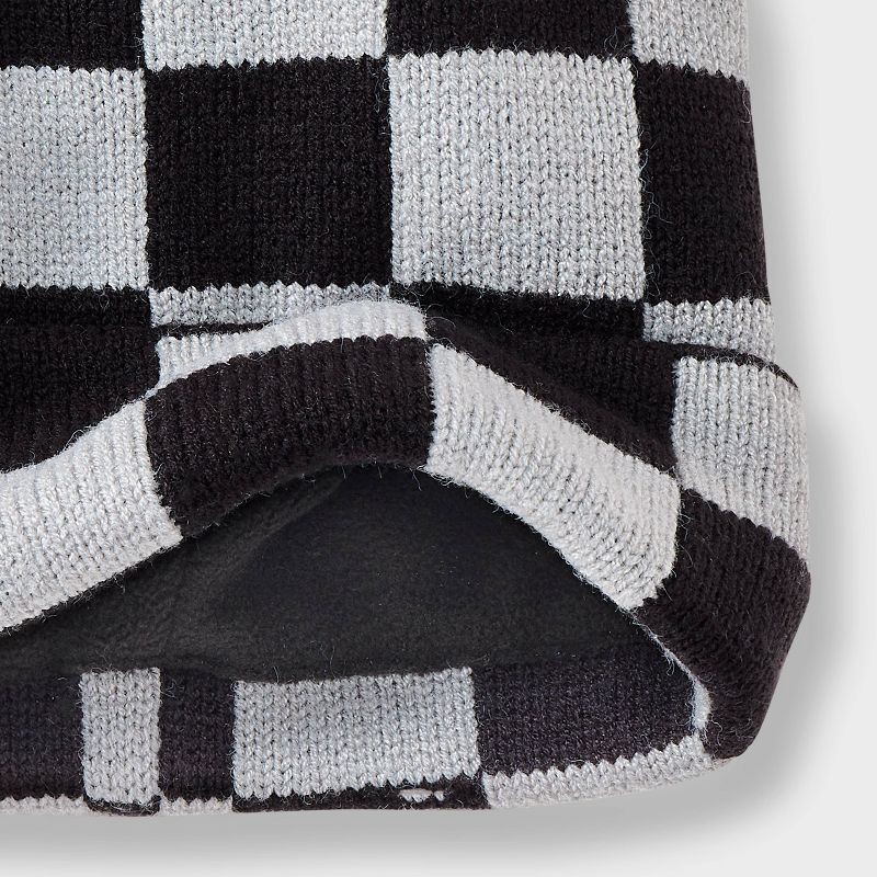 slide 3 of 3, Boys' Checkerboard Beanie Hat - Cat & Jack™ Black/Gray, 1 ct