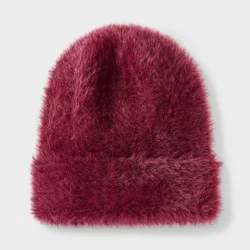 Girls' Wide Cuff Fuzzy Beanie Hat - art class™ Maroon