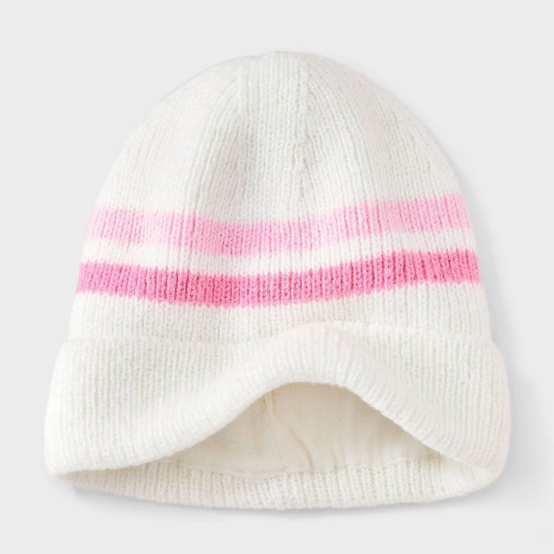 slide 2 of 3, Girls' Striped Beanie Hat - Cat & Jack™ White/Pink, 1 ct
