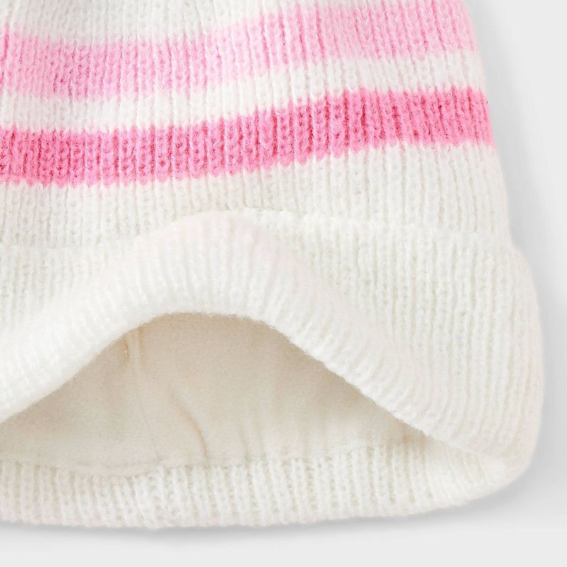 slide 3 of 3, Girls' Striped Beanie Hat - Cat & Jack™ White/Pink, 1 ct