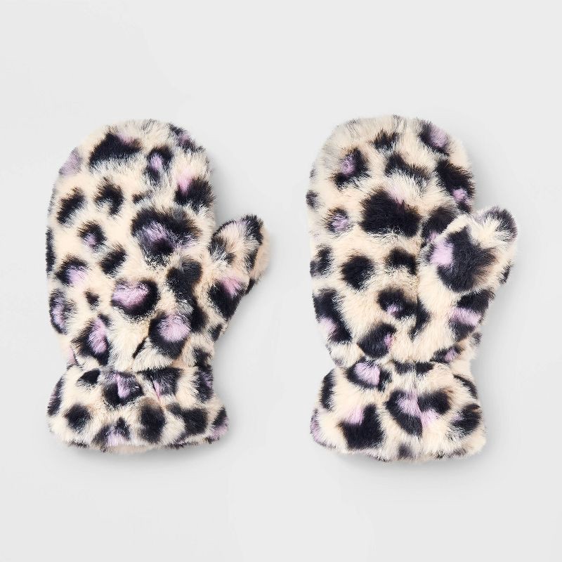 slide 1 of 3, Girls' Mittens - Cat & Jack™ Leopard Print 4-7, 1 ct