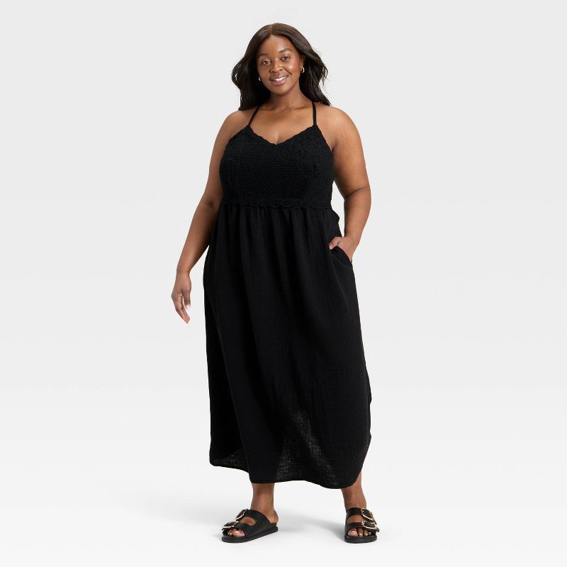 slide 3 of 3, Women's Crochet Trim Maxi Sundress - Universal Thread™ Black XXL, 1 ct