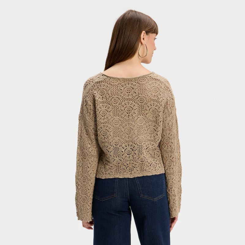 slide 3 of 3, Women's Open Stitch V-Neck Pullover Sweater - Universal Thread™ Tan XS, 1 ct
