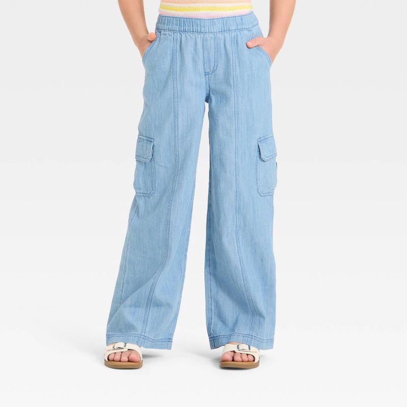 Girls' Pull-On Wide Leg Cargo Pants - Cat & Jack™ Blue L | Shipt