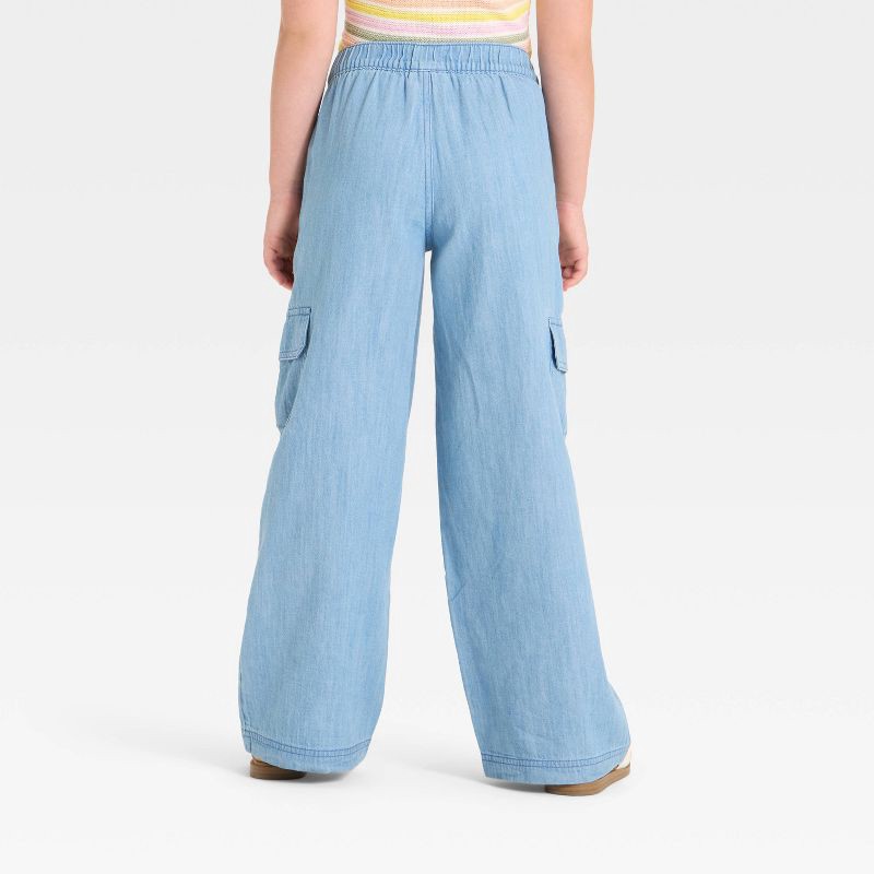slide 2 of 3, Girls' Pull-On Wide Leg Cargo Pants - Cat & Jack™ Blue XL, 1 ct