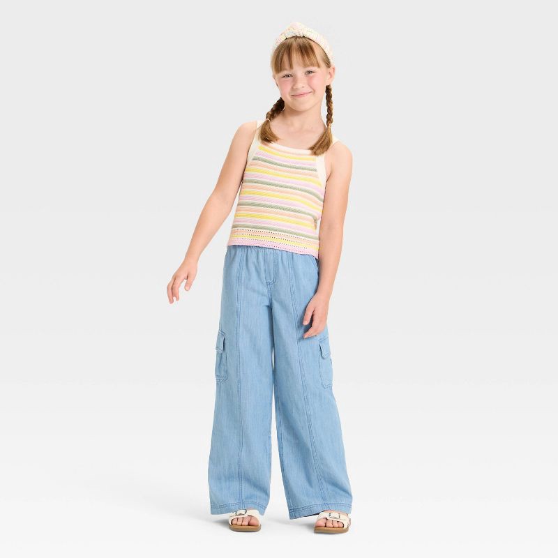 slide 3 of 3, Girls' Pull-On Wide Leg Cargo Pants - Cat & Jack™ Blue XL, 1 ct