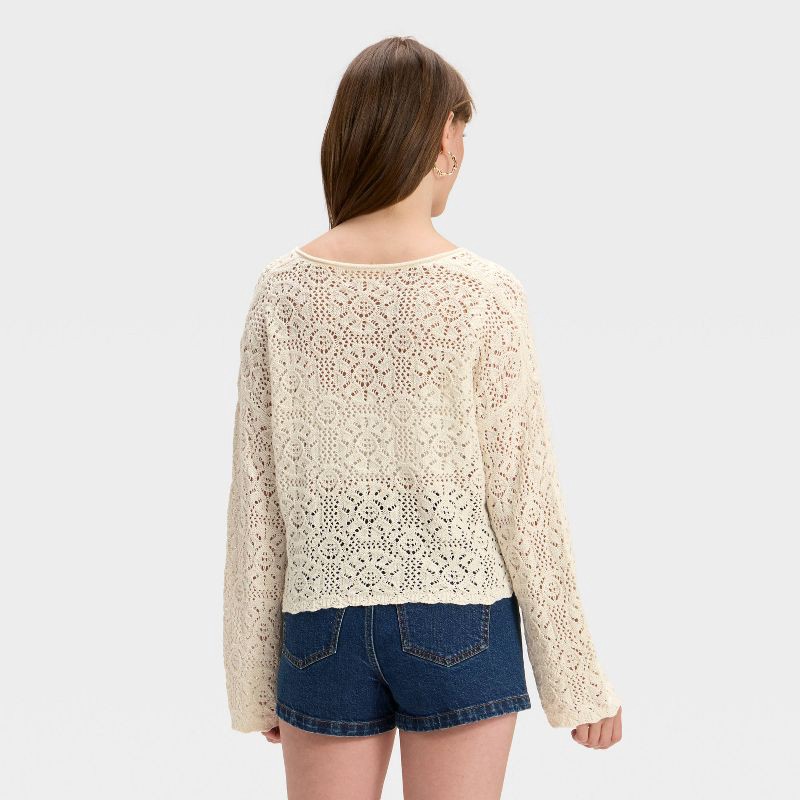slide 2 of 3, Women's Open Stitch V-Neck Pullover Sweater - Universal Thread™ Cream L, 1 ct