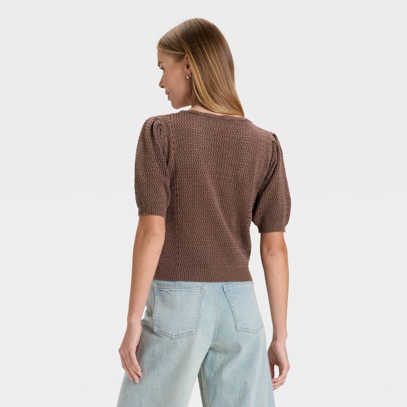 slide 3 of 3, Women's Short Sleeve V-Neck Pullover Sweater - Universal Thread™ Brown M, 1 ct