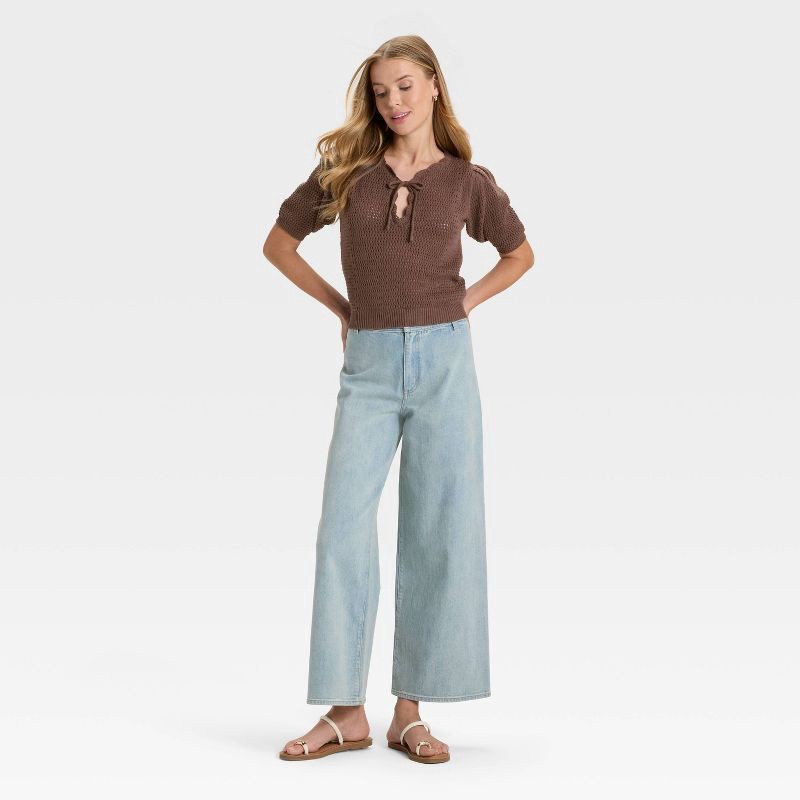 slide 3 of 3, Women's Short Sleeve V-Neck Pullover Sweater - Universal Thread™ Brown XL, 1 ct