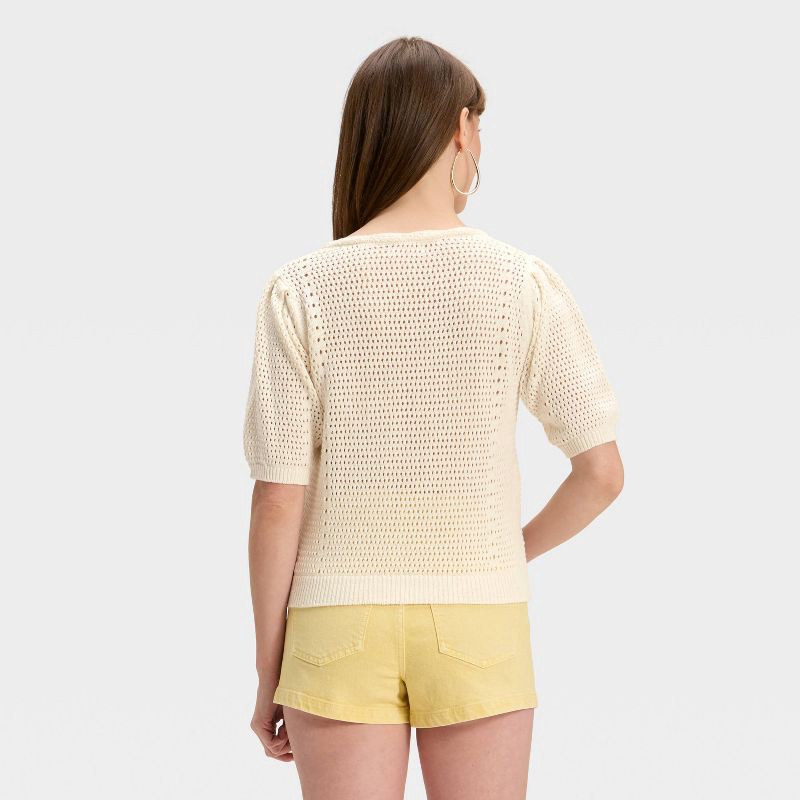 slide 2 of 3, Women's Short Sleeve V-Neck Pullover Sweater - Universal Thread™ Cream XS, 1 ct