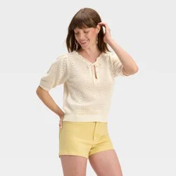 Women's Short Sleeve V-Neck Pullover Sweater - Universal Thread™ Cream XS