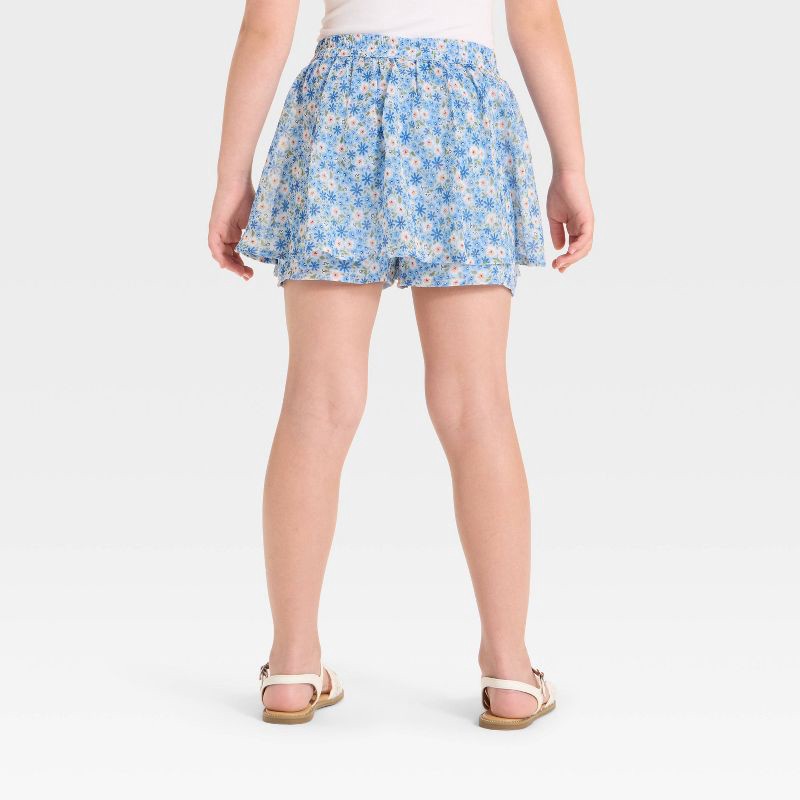 slide 3 of 3, Girls' Floral Chiffon Skort - Cat & Jack™ Light Blue S, 1 ct
