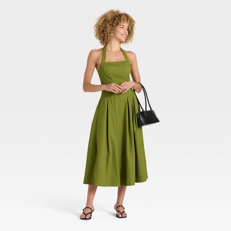 slide 2 of 3, Women's Midi Halter Dress - A New Day™ Olive XL, 1 ct