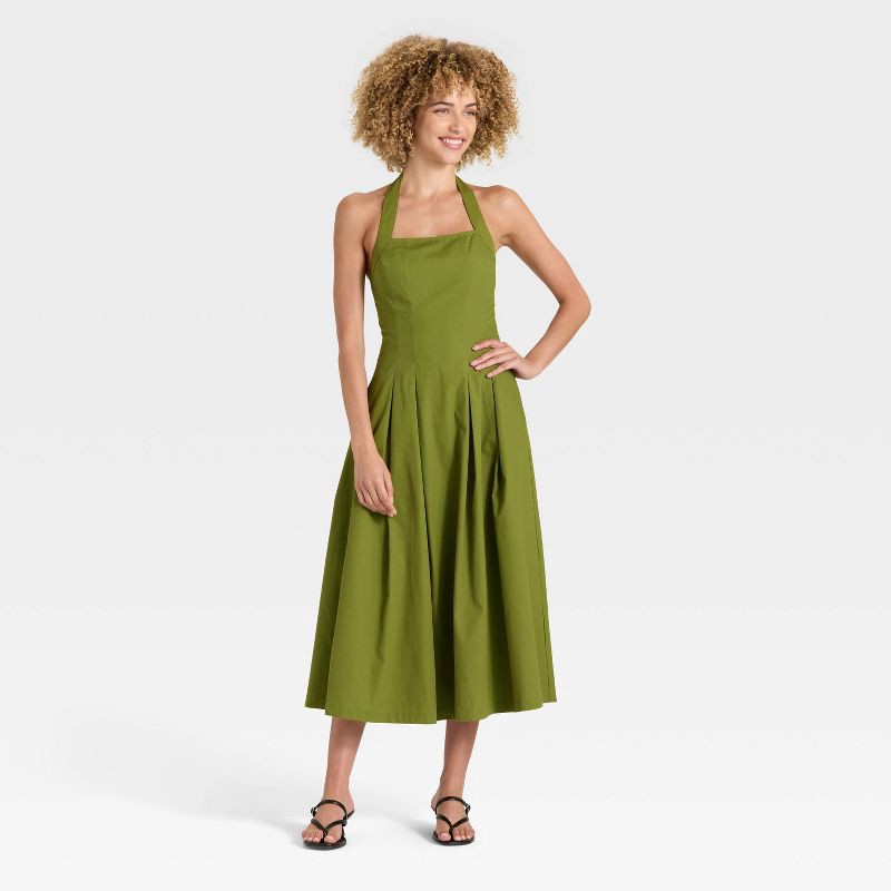slide 1 of 3, Women's Midi Halter Dress - A New Day™ Olive XL, 1 ct