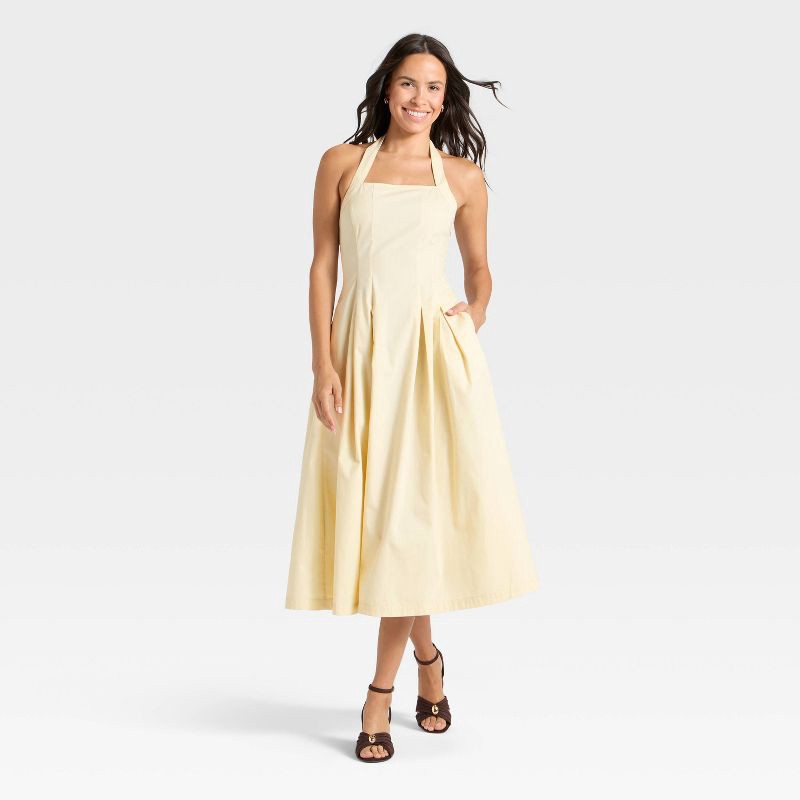 slide 3 of 3, Women's Midi Halter Dress - A New Day™ Cream L, 1 ct