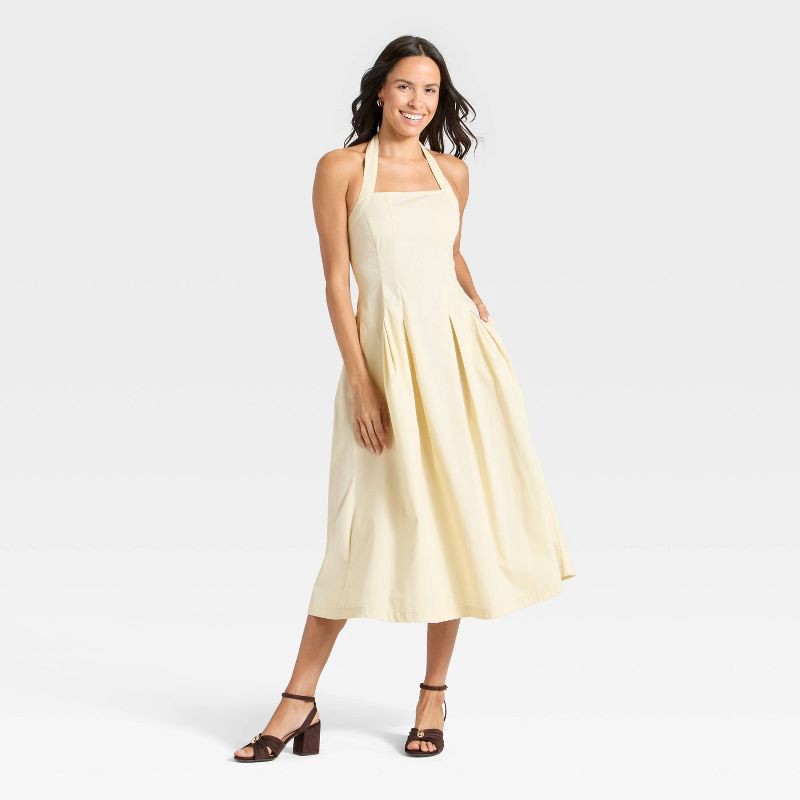 slide 1 of 3, Women's Midi Halter Dress - A New Day™ Cream XS, 1 ct